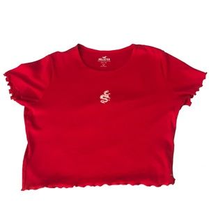 hollister red dragon lettuce trim crop top
